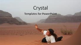  Presentation with well in the desert - Presentation design featuring man in the desert longing background and a light gray colored foreground