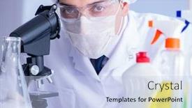  Presentation with testing - Theme having man-in-the-lab-testing background and a light blue colored foreground