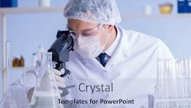 Presentation with testing - Theme featuring man-in-the-lab-testing background and a light blue colored foreground