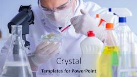  Presentation with testing - Slide set featuring man-in-the-lab-testing background and a light blue colored foreground