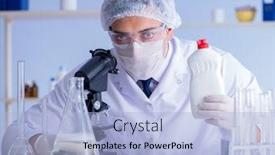  Presentation with testing - Presentation theme having man-in-the-lab-testing background and a light blue colored foreground