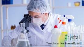  Presentation with testing - Audience pleasing PPT layouts consisting of man-in-the-lab-testing backdrop and a light blue colored foreground