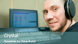  Presentation with audio tape in music studio - PPT theme featuring man in the music recording background and a teal colored foreground