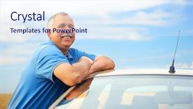  Presentation with elderly - Presentation with man in the new car background and a sky blue colored foreground