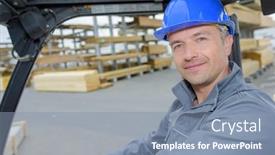  Presentation with warehouse - Presentation theme with man-in-the-warehouse background and a mint green colored foreground