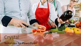  Presentation with training - PPT theme having man-in-training-kitchen-cutting background and a red colored foreground