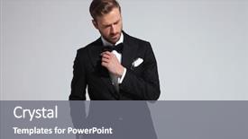  Presentation with smooth elegant grey silk - PPT layouts having man in tuxedo looks down background and a gray colored foreground