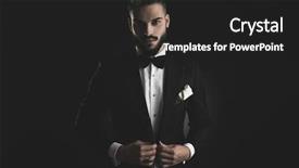  Presentation with black hands - Audience pleasing PPT theme consisting of man in tuxedo with bowtie backdrop and a dark gray colored foreground