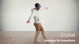  Presentation with virtual reality - Presentation theme having man-in-virtual-reality-glasses background and a  colored foreground