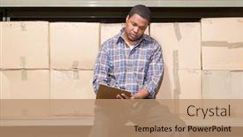  Presentation with warehouse - Audience pleasing PPT layouts consisting of adulthood - man in warehouse backdrop and a coral colored foreground