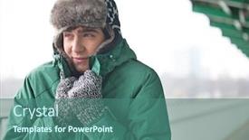  Presentation with clothing - Presentation design consisting of man-in-warm-clothing-shivering background and a ocean colored foreground