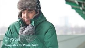  Presentation with clothing - Slide set consisting of man-in-warm-clothing-shivering background and a ocean colored foreground