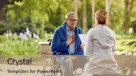  Presentation with nurse law elderly persons - Colorful PPT theme enhanced with man in wheelchair who don backdrop and a coral colored foreground