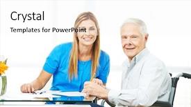  Presentation with helping man mouintain - Slide deck having man in wheelchair with contract background and a white colored foreground