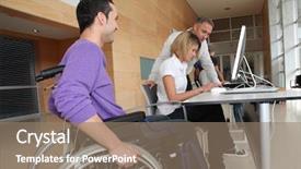  Presentation with handicap - Cool new PPT theme with man in wheelchair working backdrop and a coral colored foreground