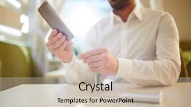  Presentation with power bank - Slide deck having man in white shirt charging background and a soft green colored foreground