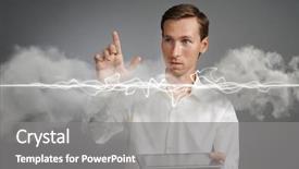  Presentation with lightning - Colorful slide deck enhanced with man in white shirt making magic effect - flash lightning the concept of electricity high energy backdrop and a gray colored foreground