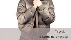  Presentation with winter - Colorful PPT layouts enhanced with man-in-winter-coat backdrop and a light gray colored foreground