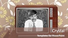  Presentation with television - PPT theme having man in wooden retro television background and a violet colored foreground
