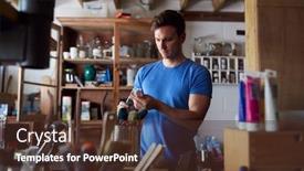  Presentation with upcycling - Theme with man-in-workshop-choosing-paintbrush background and a tawny brown colored foreground