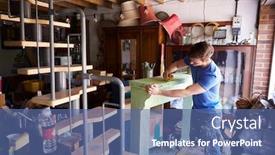  Presentation with upcycling - Amazing slide deck having man-in-workshop-upcycling backdrop and a ocean colored foreground