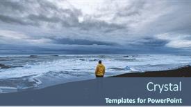  Presentation with black yellow - Beautiful PPT theme featuring man-in-yellow-jacket-standing backdrop and a ocean colored foreground