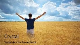  Presentation with yellow and teal design music note - Slides having man in yellow wheat meadow background and a gold colored foreground