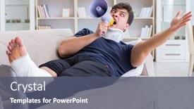  Presentation with crash - PPT theme enhanced with man injured in car crash recovering at home from whiplash injury background and a ocean colored foreground