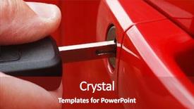  Presentation with lock key - PPT theme with man inserting key into car background and a crimson colored foreground