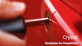  Presentation with lock key - PPT layouts with man inserting key into car background and a crimson colored foreground