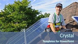  Presentation with renewable energy - PPT layouts consisting of man installing alternative energy photovoltaic background and a ocean colored foreground