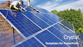  Presentation with alternative energy - Beautiful presentation theme featuring man installing alternative energy photovoltaic backdrop and a ocean colored foreground