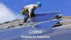  Presentation with alternative energy - PPT theme enhanced with man installing alternative energy photovoltaic background and a teal colored foreground