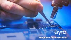  Presentation with engineering - Presentation having man installing microchip background and a teal colored foreground