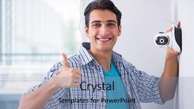  Presentation with cameras - Colorful slide set enhanced with man installing surveillance cctv cameras backdrop and a light blue colored foreground