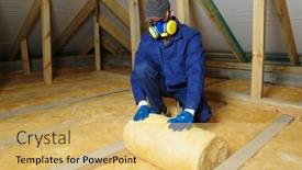  Presentation with thermal insulation - Amazing presentation design having man-installing-thermal-insulation-layer backdrop and a yellow colored foreground