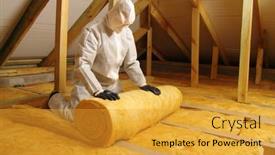  Presentation with thermal insulation - PPT theme having man-installing-thermal-insulation-layer background and a gold colored foreground