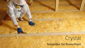  Presentation with thermal insulation - Beautiful slide set featuring man-installing-thermal-insulation-layer backdrop and a yellow colored foreground
