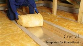  Presentation with thermal insulation - Presentation consisting of man-installing-thermal-roof-insulation background and a yellow colored foreground