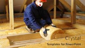  Presentation with thermal insulation - Slides enhanced with man-installing-thermal-roof-insulation background and a yellow colored foreground