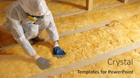  Presentation with thermal insulation - Presentation consisting of man-installing-thermal-roof-insulation background and a yellow colored foreground