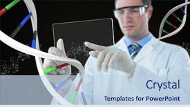  Presentation with dna - Beautiful slide set featuring man interacting with 3d dna backdrop and a light blue colored foreground