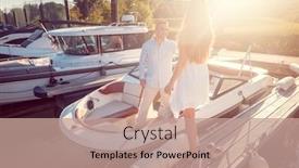  Presentation with river port - PPT theme consisting of man-inviting-a-woman background and a coral colored foreground