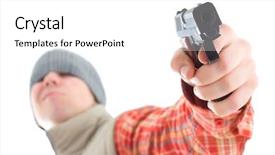  Presentation with charging gun man hands charging - Presentation theme having man is aiming with gun background and a white colored foreground