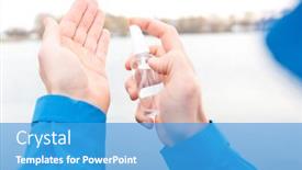  Presentation with antiseptic - Colorful slide deck enhanced with man-is-applies-an-antiseptic backdrop and a teal colored foreground