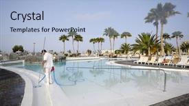  Presentation with hotel resort - PPT theme enhanced with man is cleaning the pool background and a  colored foreground