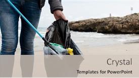  Presentation with waste - Amazing PPT theme having man-is-collecting-some-waste backdrop and a soft green colored foreground