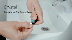  Presentation with nail - Slides enhanced with man-is-cutting-his-fingernails background and a light gray colored foreground