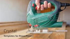  Presentation with role play woman and man - Cool new PPT theme with man-is-cutting-the-wooden backdrop and a coral colored foreground