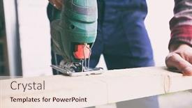  Presentation with jigsaw - Slide set featuring man-is-cutting-the-wooden background and a lemonade colored foreground